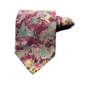 Mario Valentino Mens Tie Necktie Multicolor Floral 100% Silk Tied Woven Classic